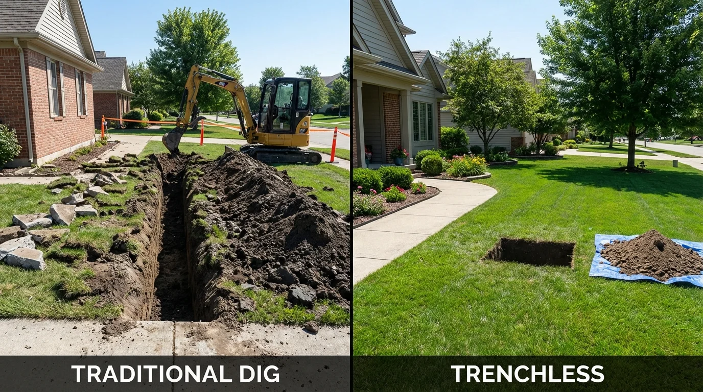 Trenchless sewer repair with minimal yard damage versus traditional excavation in Pontotoc, MS
